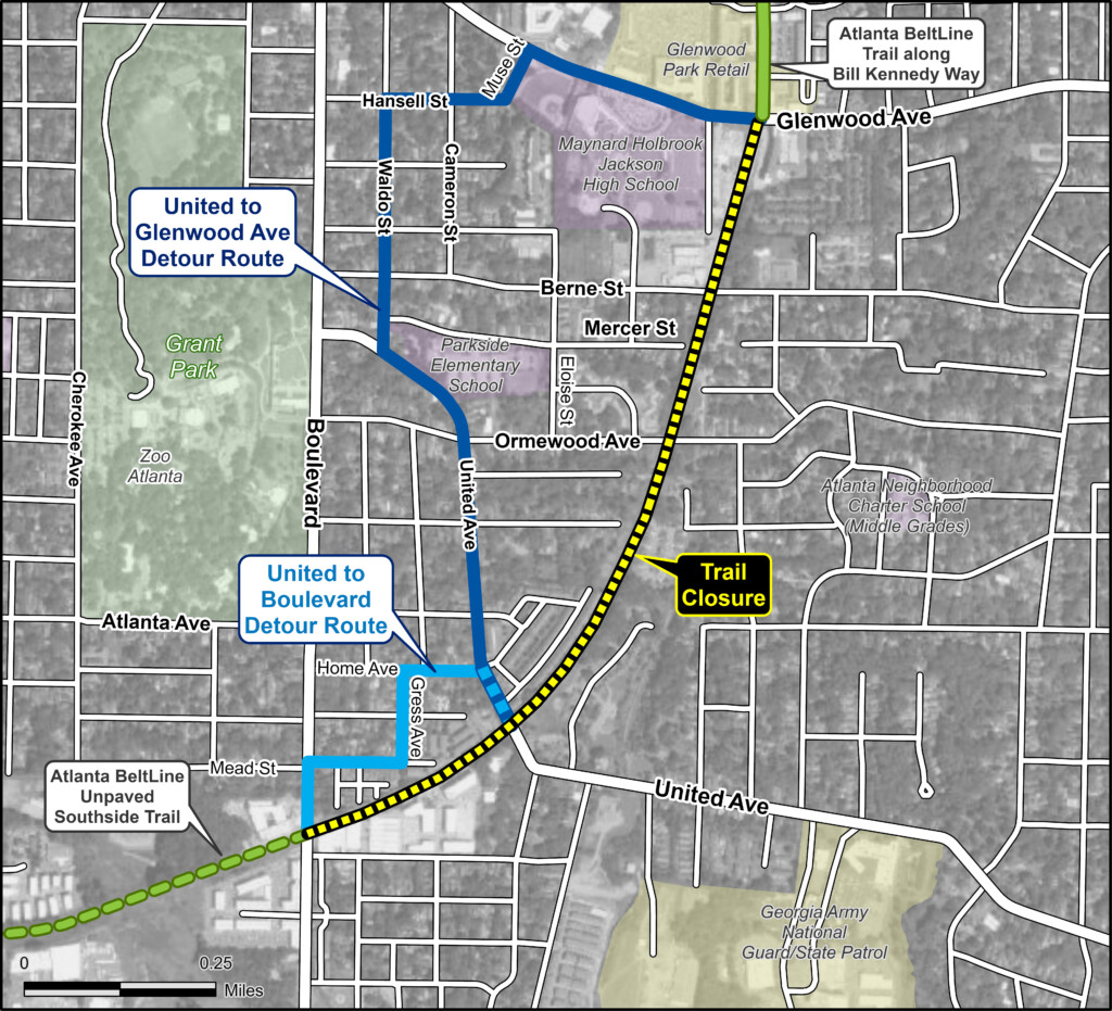 Atlanta BeltLine Southside Trail detour from United Avenue access point.