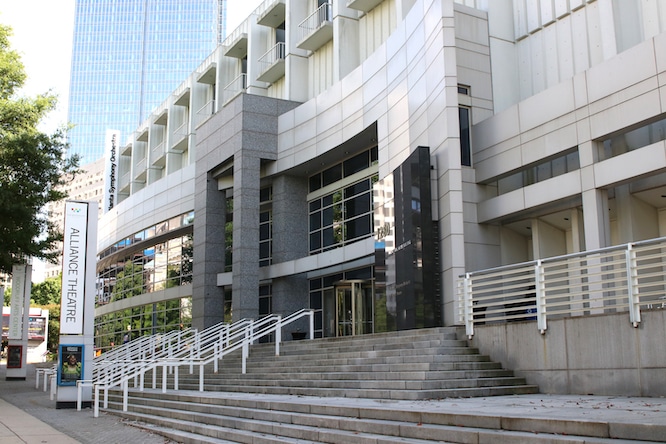 A photo of the front of the Alliance Theatre with steps
