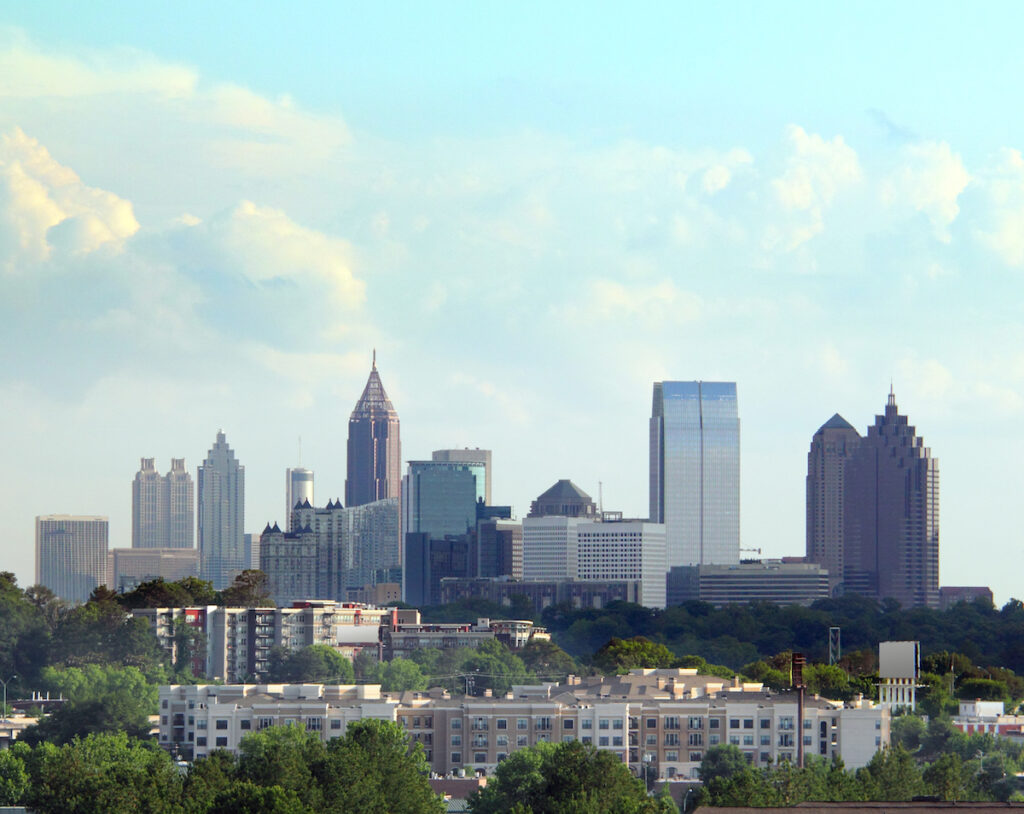 Daytime shot of Atlanta Georgia with cloudscape.