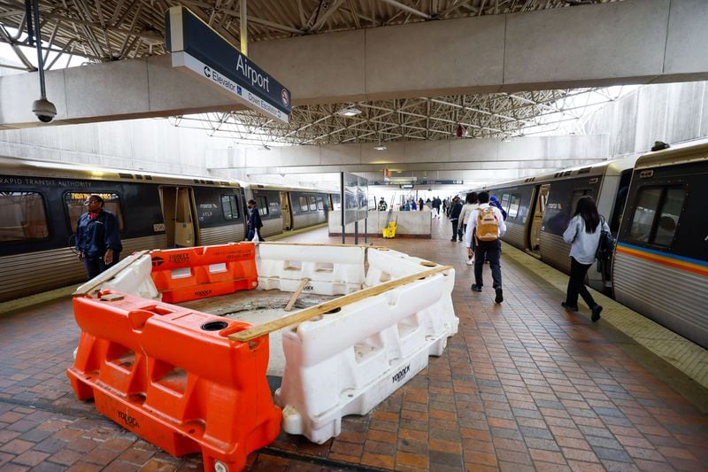 Passengers and travelers entering the MARTA station at the airport on Tuesday, February. 27, 2024. MARTA is starting to work on a significant renovation to the station and will close to the public on April 8th.
Miguel Martinez /miguel.martinezjimenez@ajc.com